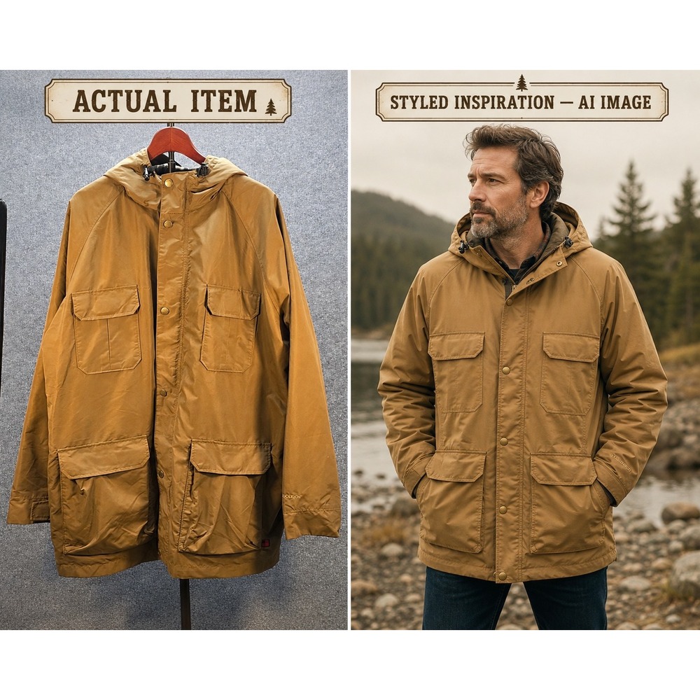 Woolrich Mountain Parka Mens Hooded Plaid Flannel Lined Tan XXL Excellent Rugged